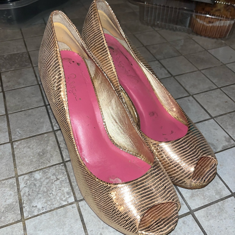 Lily Pulitzer Gold Wedges